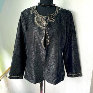 Chicos Black Embellished‎ Sequin and Beaded Detailing Woman's jacket Size 8/10